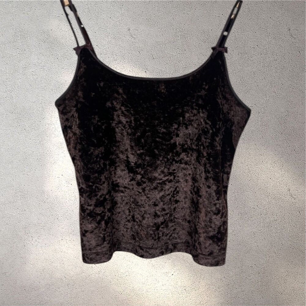 Vintage Victoria's Secret Womens Y2K Crushed Velvet Cami Tank M Brown 90s